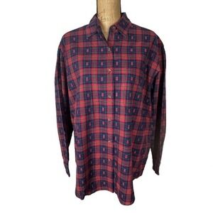 Vintage Cascade Blues Plaid Button Up Shirt Red Blue Bells Teacher Size Medium